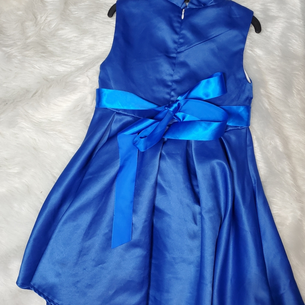 Blue satin dress with applique